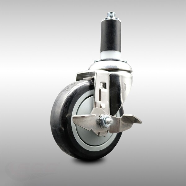 Service Caster 4 Inch 316SS Black Polyurethane Swivel 1-3/8 Inch Expanding Stem Caster Brake SCC-SS316EX20S414-PPUB-BLK-TLB-138 - main